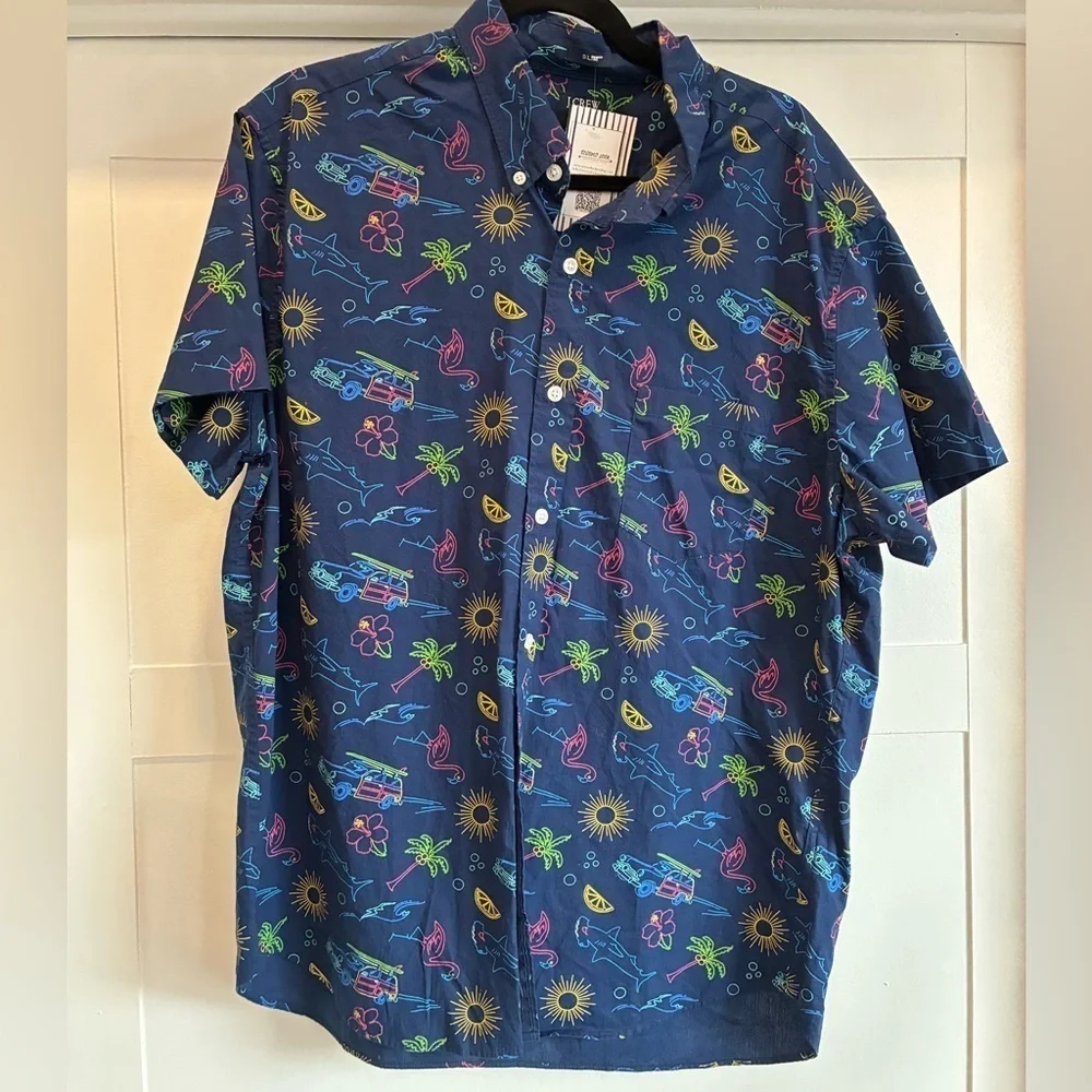 J.Crew men’s summer print navy button down short sleeve xl